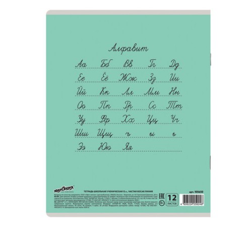 Тетрадь 12 л. ЮНЛАНДИЯ КЛАССИЧЕСКАЯ, частая косая линия, обложка картон, АССОРТИ 5 видов, 105650