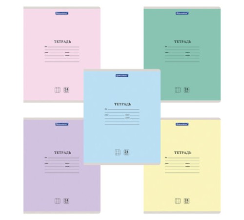 Тетрадь 24 л. BRAUBERG КЛАССИКА NEW клетка, обложка картон, АССОРТИ (5 видов), 105702