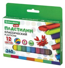 Пластилин классический BRAUBERG KIDS, 12 цветов, 240 г, ВЫСШЕЕ КАЧЕСТВО, 105873