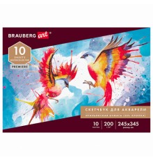 Альбом для акварели, бумага ИТАЛИЯ 200 г/м2 25% хлопок 245х345 мм, 10 л., BRAUBERG ART PREMIERE, 105911