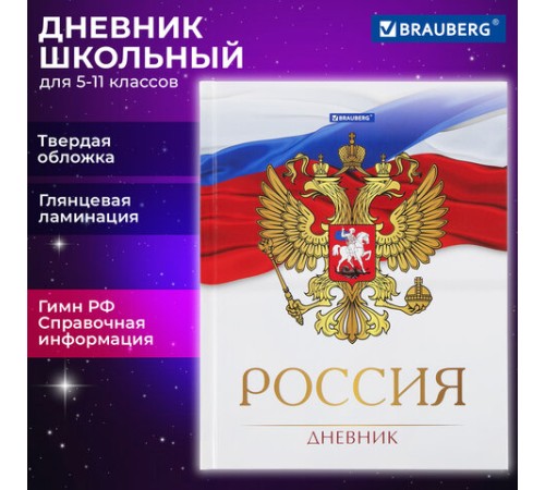 Дневник 5-11 класс 48 л., твердый, BRAUBERG, глянцевая ламинация, с подсказом, 
