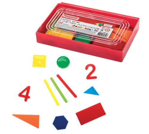 Касса цифр и счетных материалов 132 элемента, пенал, ПИФАГОР, 106146