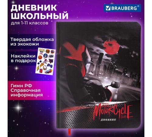 Дневник 1-11 класс 48 л., кожзам (твердая с поролоном), печать, наклейки, BRAUBERG, 