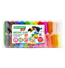 Пластилин супер лёгкий воздушный застывающий 24 цвета, 240 г, 3 стека, BRAUBERG KIDS, 106307