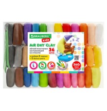 Пластилин супер лёгкий воздушный застывающий 36 шт. (32 цвета + 2 белых + 2 черных) 360 г, 3 стека, BRAUBERG KIDS, 106309