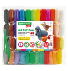 Пластилин супер лёгкий воздушный застывающий 48 шт. (36 цветов + 12 базовых), 480 г, 3 стека, BRAUBERG KIDS, 106310