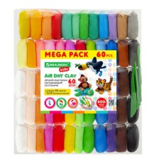 Пластилин супер лёгкий воздушный застывающий 60 шт. (36 цветов + 2 х 12 базовых), 600 г, 3 стека, BRAUBERG KIDS, 106311