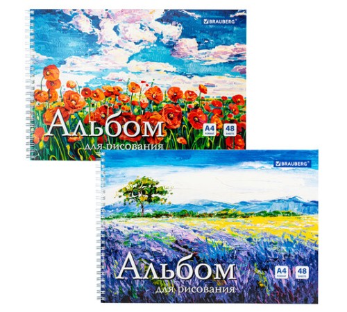 Альбом для рисования, А4, 48 л., гребень, обложка картон, BRAUBERG, 205х290 мм, 