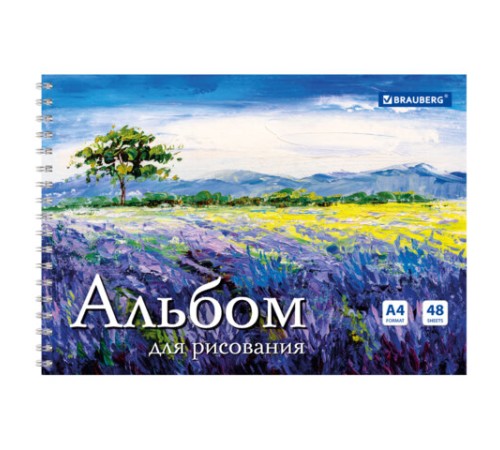 Альбом для рисования, А4, 48 л., гребень, обложка картон, BRAUBERG, 205х290 мм, 