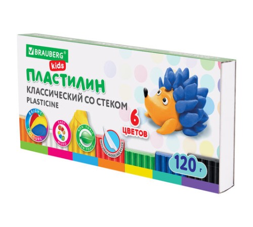 Пластилин классический BRAUBERG KIDS, 6 цветов, 120 г, стек, ВЫСШЕЕ КАЧЕСТВО, 106435