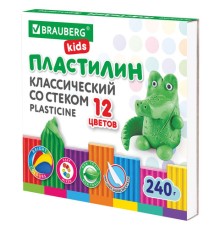 Пластилин классический BRAUBERG KIDS, 12 цветов, 240 г, стек, ВЫСШЕЕ КАЧЕСТВО, 106436