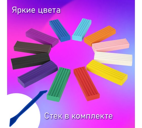 Пластилин классический BRAUBERG KIDS, 12 цветов, 240 г, стек, ВЫСШЕЕ КАЧЕСТВО, 106436