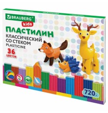 Пластилин классический BRAUBERG KIDS, 36 цветов, 720 г, стек, ВЫСШЕЕ КАЧЕСТВО, 106438