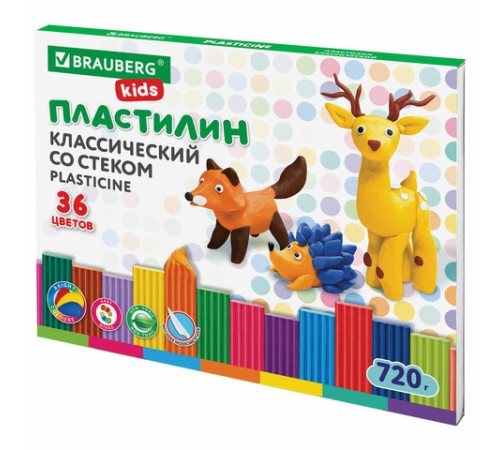 Пластилин классический BRAUBERG KIDS, 36 цветов, 720 г, стек, ВЫСШЕЕ КАЧЕСТВО, 106438