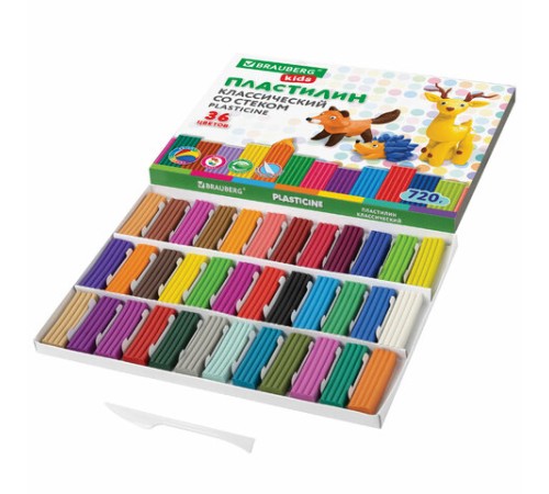 Пластилин классический BRAUBERG KIDS, 36 цветов, 720 г, стек, ВЫСШЕЕ КАЧЕСТВО, 106438