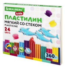 Пластилин мягкий восковой BRAUBERG KIDS, 24 цвета, 360 г, со стеком, 106498