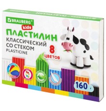 Пластилин классический BRAUBERG KIDS, 8 цветов, 160 г, со стеком, 106501