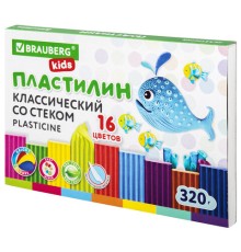 Пластилин классический BRAUBERG KIDS, 16 цветов, 320 г, со стеком, 106508