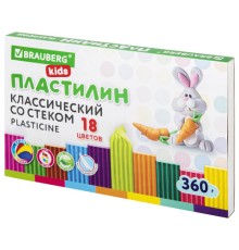 Пластилин классический BRAUBERG KIDS, 18 цветов, 360 г, со стеком, 106510