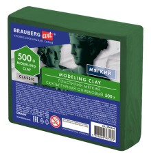 Пластилин скульптурный BRAUBERG ART CLASSIC оливковый, 0,5 кг, мягкий, 106514