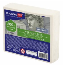 Пластилин скульптурный BRAUBERG ART CLASSIC, белый, 0,5 кг, мягкий, 106518