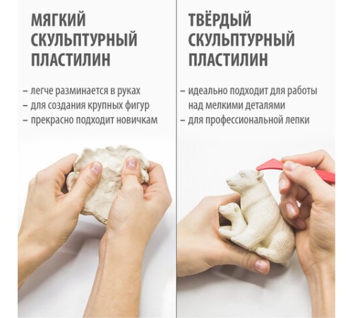 Пластилин скульптурный BRAUBERG ART CLASSIC, белый, 0,5 кг, мягкий, 106518