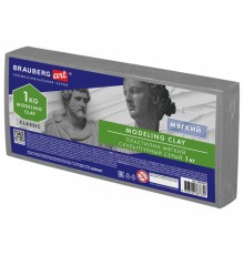 Пластилин скульптурный BRAUBERG ART CLASSIC, серый, 1 кг, мягкий, 106520
