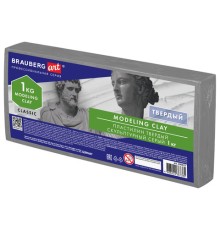 Пластилин скульптурный BRAUBERG ART CLASSIC, серый, 1 кг, твердый, 106525