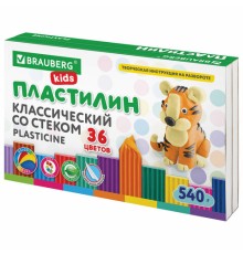 Пластилин классический BRAUBERG KIDS, 36 цветов, 540 грамм, стек, ВЫСШЕЕ КАЧЕСТВО, 106678