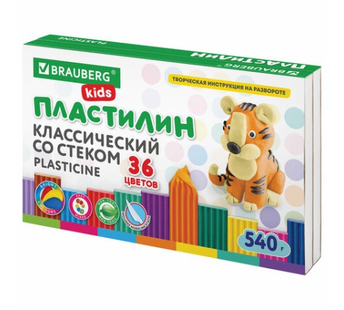 Пластилин классический BRAUBERG KIDS, 36 цветов, 540 грамм, стек, ВЫСШЕЕ КАЧЕСТВО, 106678