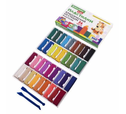 Пластилин классический BRAUBERG KIDS, 36 цветов, 540 грамм, стек, ВЫСШЕЕ КАЧЕСТВО, 106678