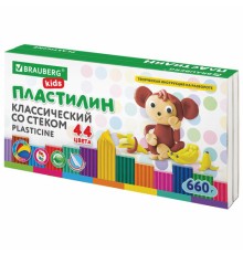 Пластилин классический BRAUBERG KIDS, 44 цвета, 660 грамм, стек, ВЫСШЕЕ КАЧЕСТВО, 106679