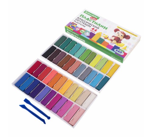 Пластилин классический BRAUBERG KIDS, 44 цвета, 660 грамм, стек, ВЫСШЕЕ КАЧЕСТВО, 106679