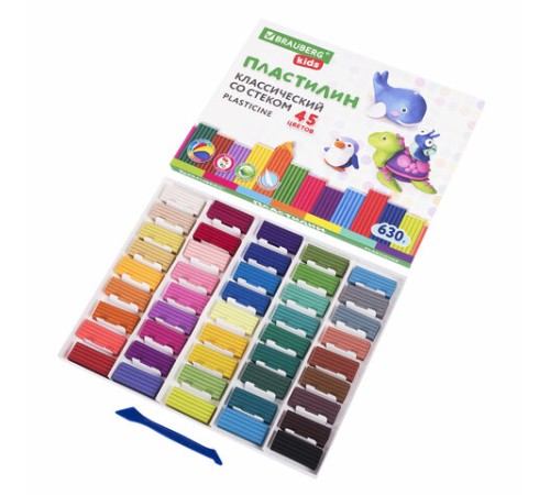 Пластилин классический BRAUBERG KIDS, 45 цветов, 630 г, стек, ВЫСШЕЕ КАЧЕСТВО, 106680