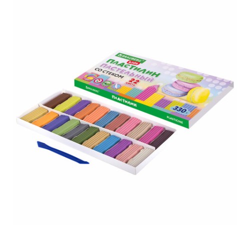 Пластилин классический пастельные цвета BRAUBERG KIDS, 22 цвета, 330 грамм, стек, 106682