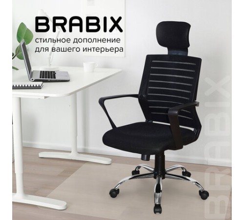 Кресло BRABIX "Victory MG-016", подголовник, хром, черное, 531924 Кресло BRABIX "Victory MG-016", подголовник, хром, черное, 531924