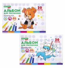 Альбом для рисования А4 20 л., скоба, обложка картон, BRAUBERG KIDS, 203х288 мм, 