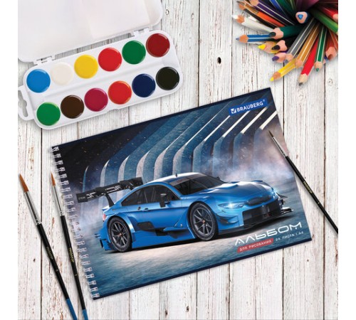 Альбом для рисования А4, 24 листа, гребень, обложка картон, BRAUBERG, 195х285 мм, 