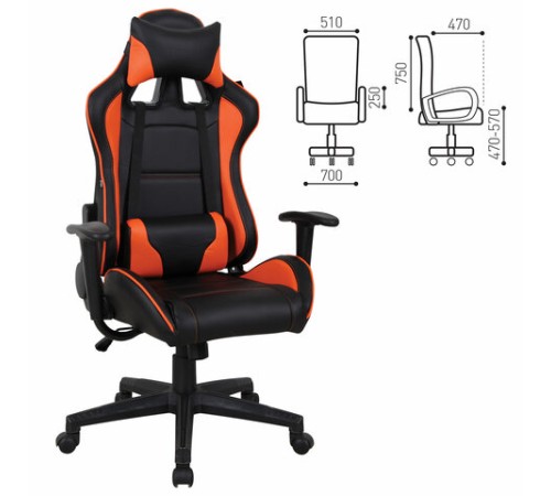 Кресло компьютерное BRABIX "GT Racer GM-100", две подушки, экокожа, черное/оранжевое, 531925 Кресло компьютерное BRABIX "GT Racer GM-100", две подушки, экокожа, черное/оранжевое, 531925