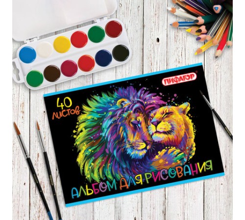 Альбом для рисования А4 40 л., скоба, обложка офсет, ПИФАГОР, 203х288 мм, 