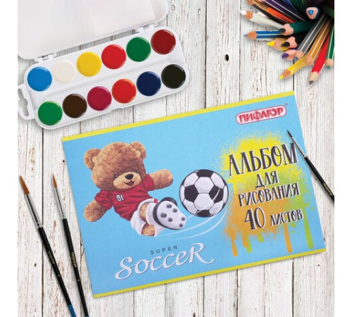 Альбом для рисования А4 40 л., скоба, обложка офсет, ПИФАГОР, 203х288 мм, 