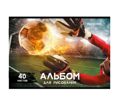 Альбом для рисования А4, 40 листов, скоба, обложка картон, BRAUBERG, 205х290 мм, 