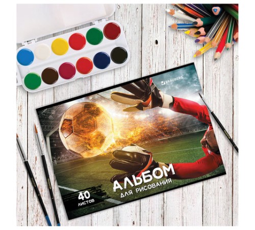 Альбом для рисования А4, 40 листов, скоба, обложка картон, BRAUBERG, 205х290 мм, 