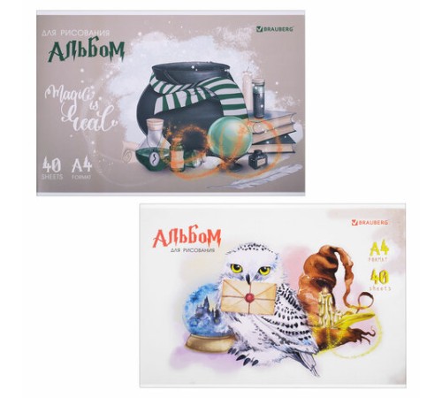 Альбом для рисования А4 40 л., скоба, обложка картон, BRAUBERG, 203х288 мм, 