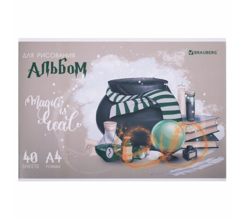 Альбом для рисования А4 40 л., скоба, обложка картон, BRAUBERG, 203х288 мм, 