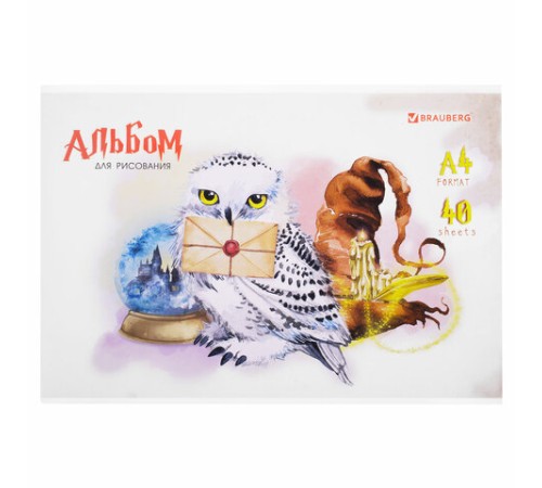 Альбом для рисования А4 40 л., скоба, обложка картон, BRAUBERG, 203х288 мм, 