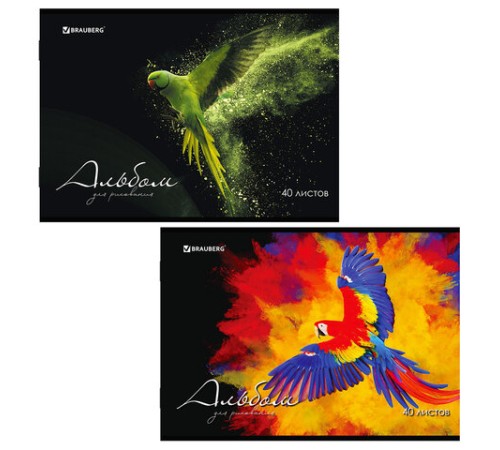 Альбом для рисования А4, 40 л., скоба, обложка картон, BRAUBERG, 205х290 мм, 