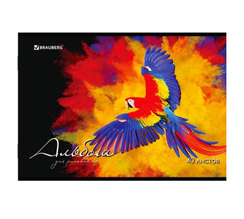 Альбом для рисования А4, 40 л., скоба, обложка картон, BRAUBERG, 205х290 мм, 