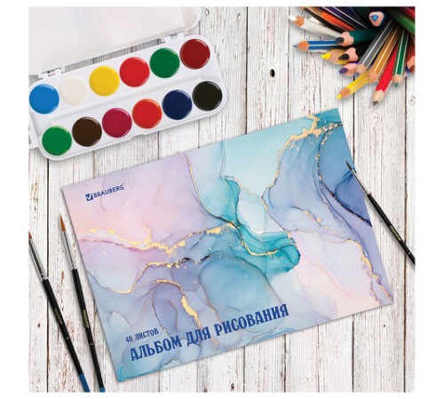 Альбом для рисования А4, 40 листов, скоба, обложка картон, BRAUBERG, 205х290 мм, 