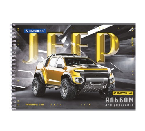 Альбом для рисования, А4, 40 листов, гребень, обложка картон, BRAUBERG, 195х285 мм, 